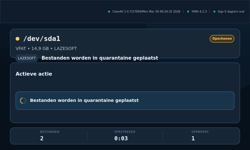 USB Defender — bestanden worden gesaneerd